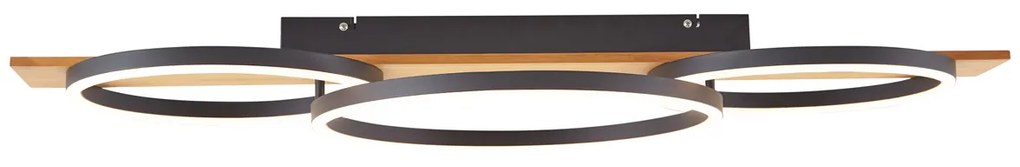 Plafon de design preto redondo com LED regulável em 3 níveis e 3 luzes - Nimue Design