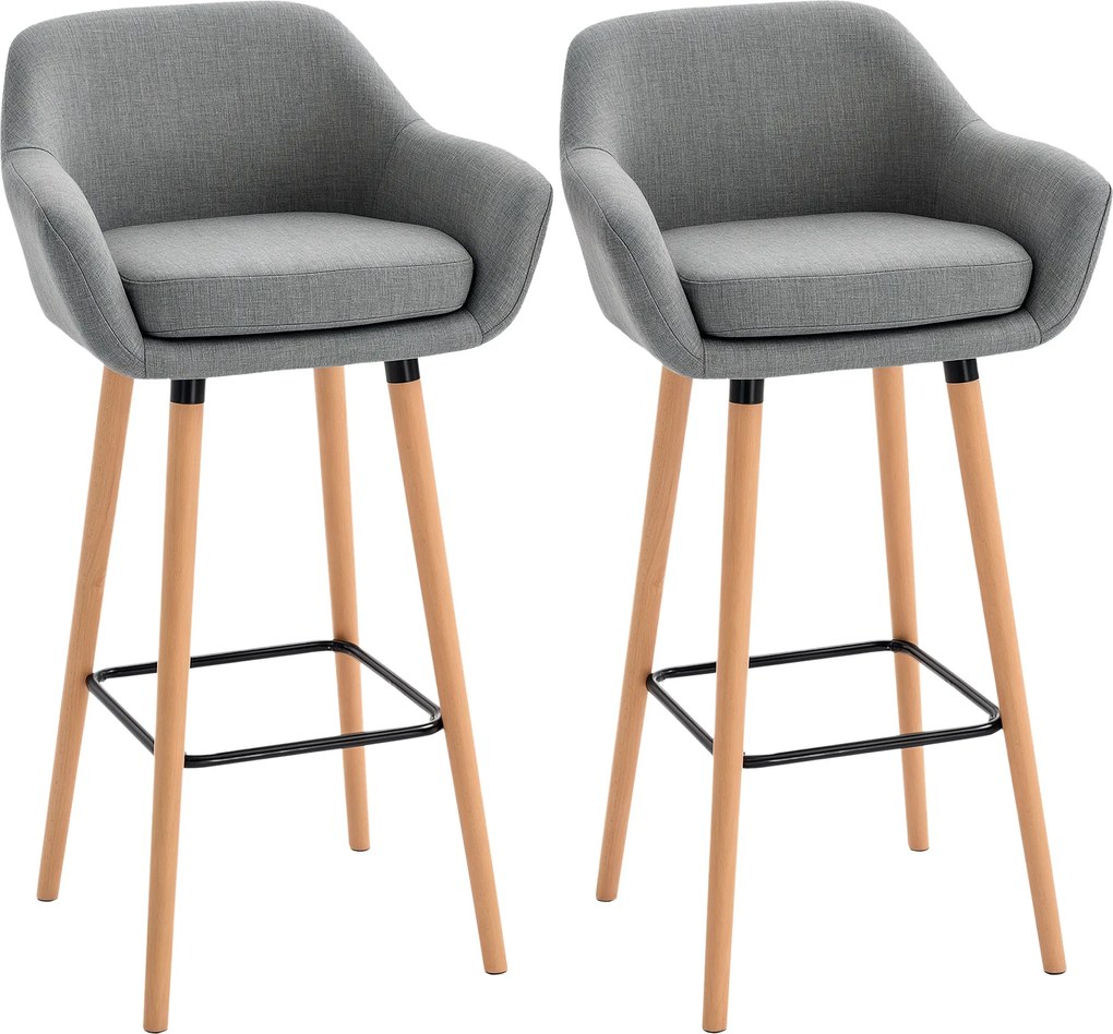 Bancos de bar de design escandinavo (MESA NÃO INCLUIDA)- Conjunto de 2 bancos de bar de grande conforto com apoio para os pés e braços - Madeira maciç
