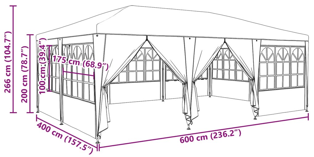 Tenda de Festa com 10 Lados Antracite 6x4 m PE
