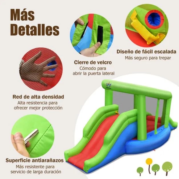 Castelo Insuflável com 2 Escorregas e Cesto de Basquetebol Sem ventilador 410 x 190 x 197 cm