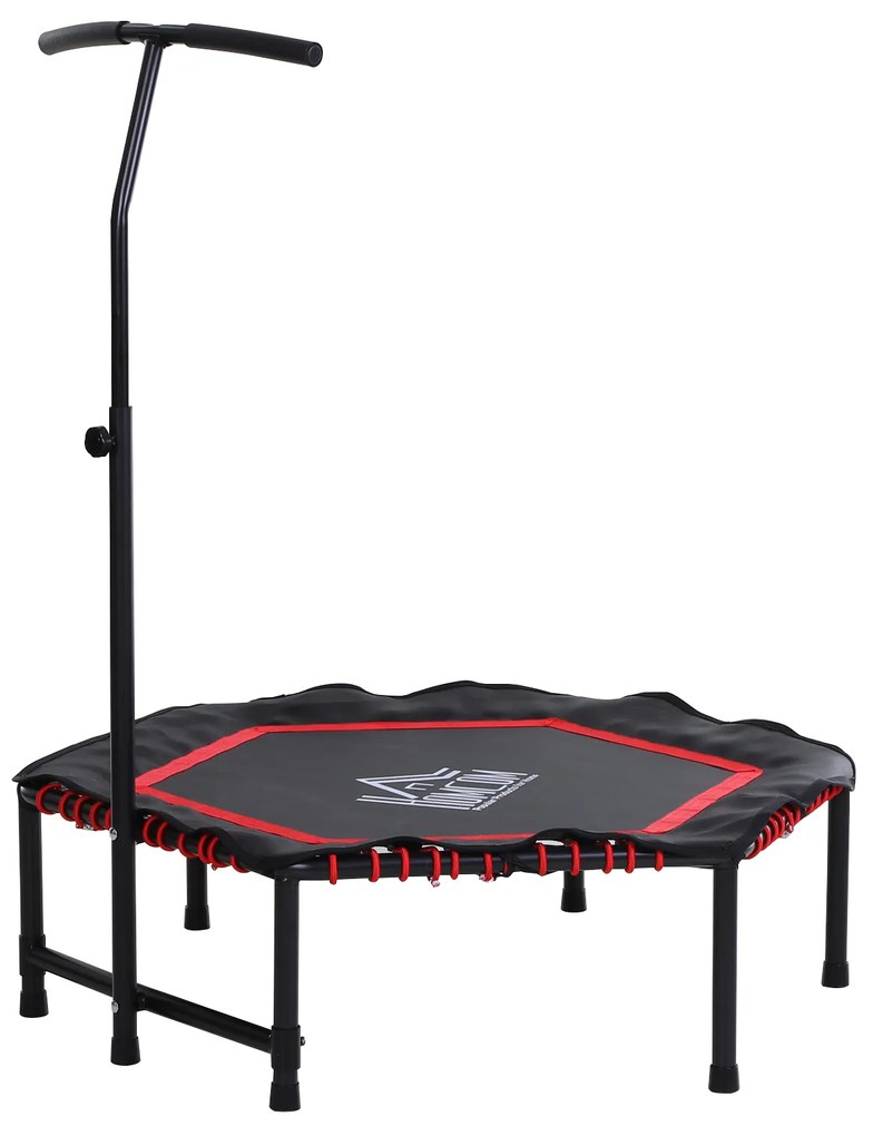HOMCOM Trampolim de Fitness Profissional Hexagonal Φ122x 122/130/138 cm Guiador Ajustável 3 Níveis de Altura Vermelho