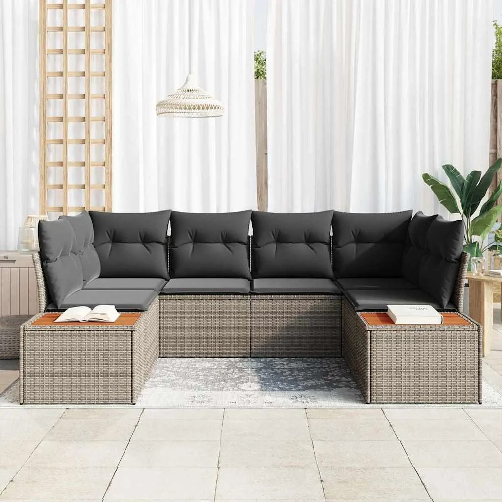 Conjunto de Sofá de Jardim de 6 Peças com Almofadas Cinza Rattan Polié