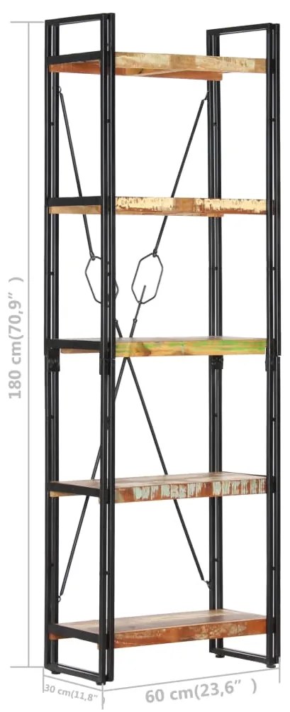 Estante com 5 prateleiras 60x30x180cm madeira recuperada maciça