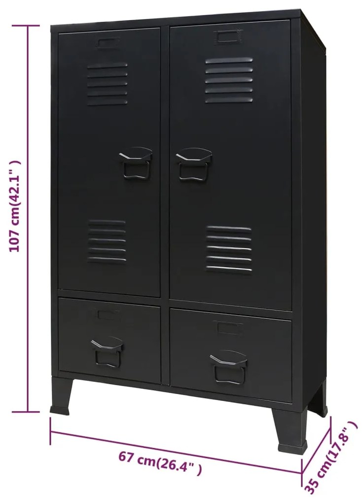 Roupeiro estilo industrial em metal 67x35x107 cm preto