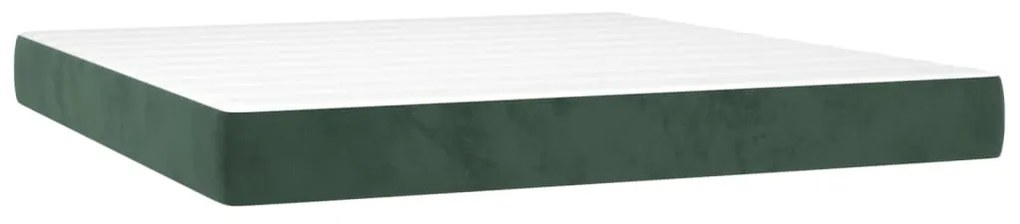 Cama box spring c/ colchão/LED 160x200 cm veludo verde-escuro