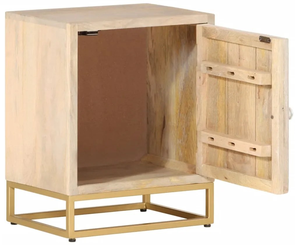 Mesa de cabeceira 40x30x50 cm madeira de mangueira maciça/ferro