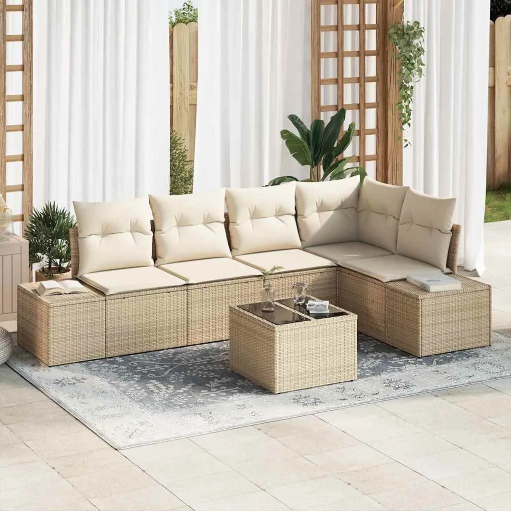 vidaXL Conjunto de Sofá de Jardim com 6 Peças e Almofadas de Rattan Poliéster Marrom