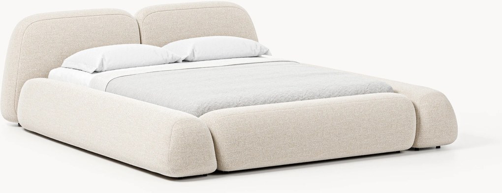 Cama estofada em bouclé com arrumação Wolke