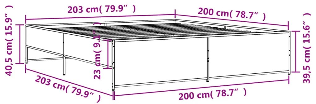 Estrutura de cama 200x200cm derivados madeira/metal