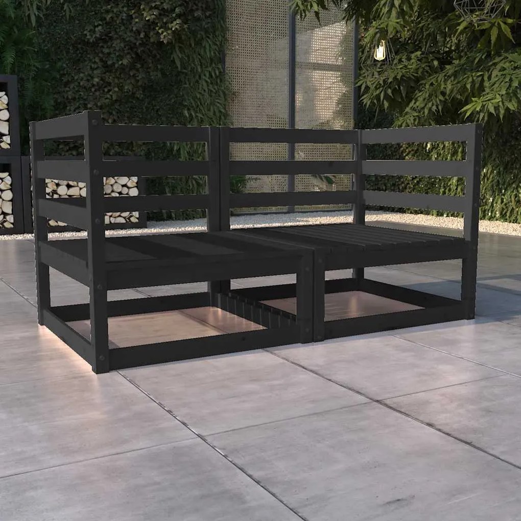 vidaXL Sofá de 2 lugares para jardim pinho maciço preto