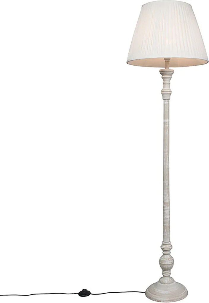 Candeeiro de pé inteligente Cinzento com Abaajur Plissado Branco incl. Wifi A60 - Classico