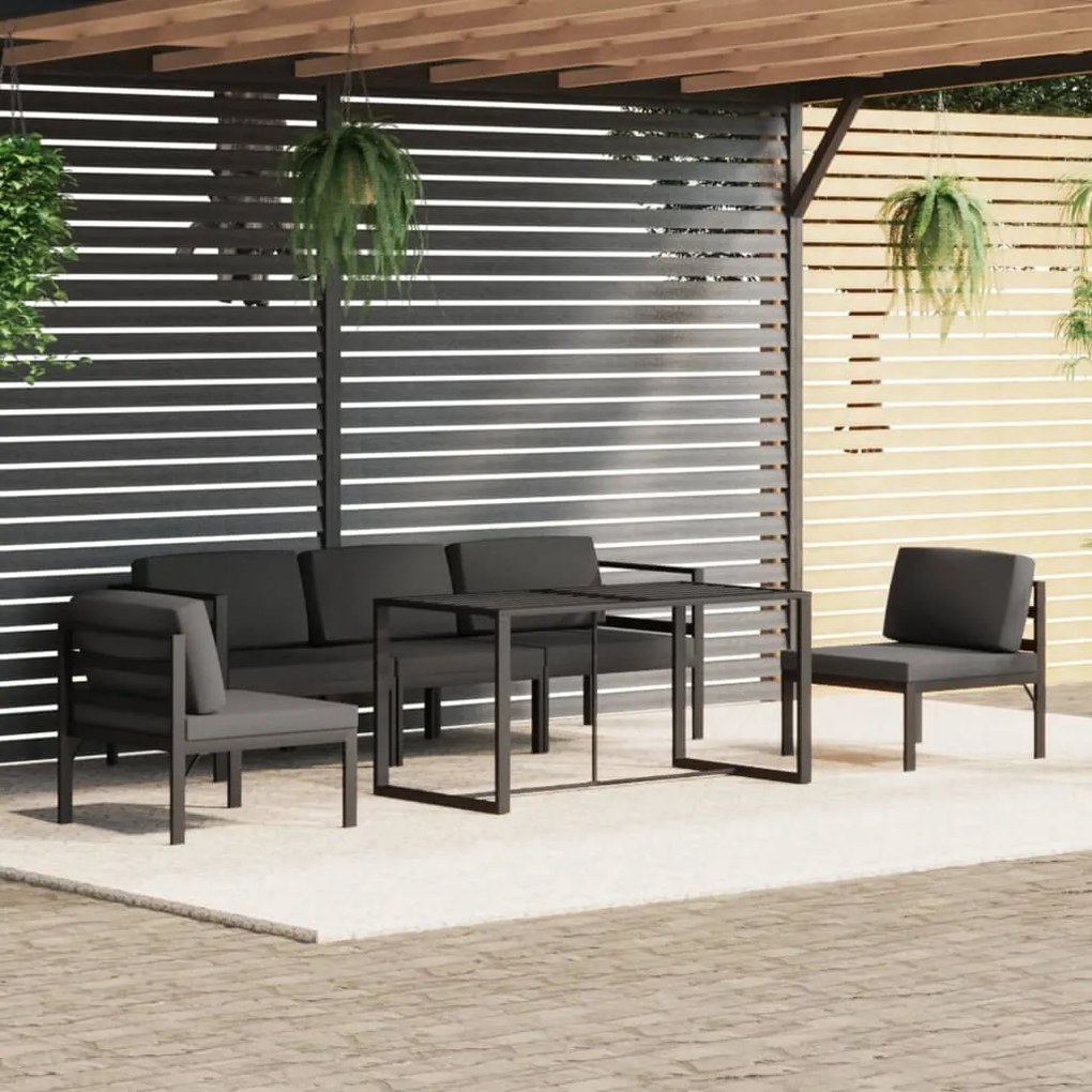 6 pcs conjunto lounge jardim com almofadões alumínio antracite