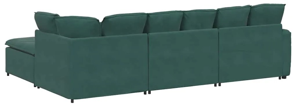Sofá modular com pufes e almofadas veludo verde-escuro