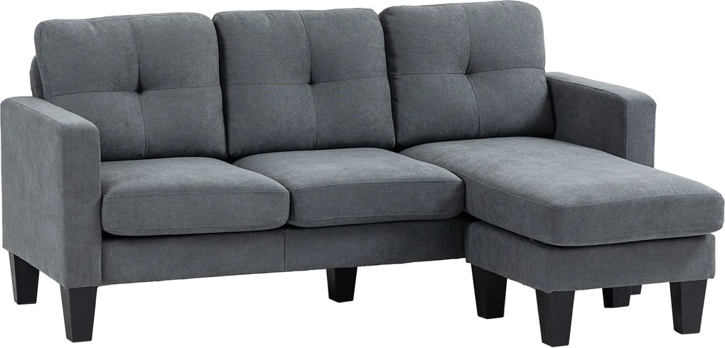 HOMCOM Sofá de canto em L, chaise-longue posicionável em ambos os lados, sofá estofado, Cinza escuro | Aosom Portugal