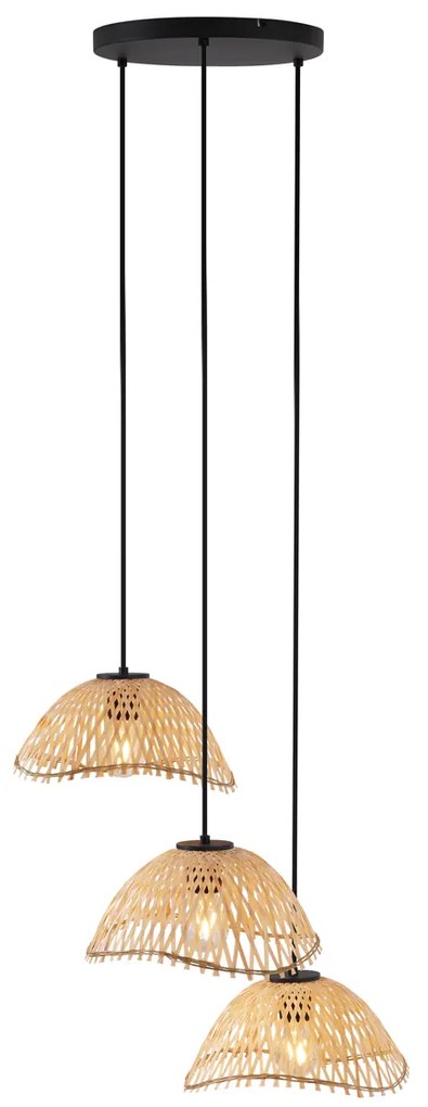 Candeeiro Pendente Boémio Preto com Bambu 3 Luzes - Lily Boêmio