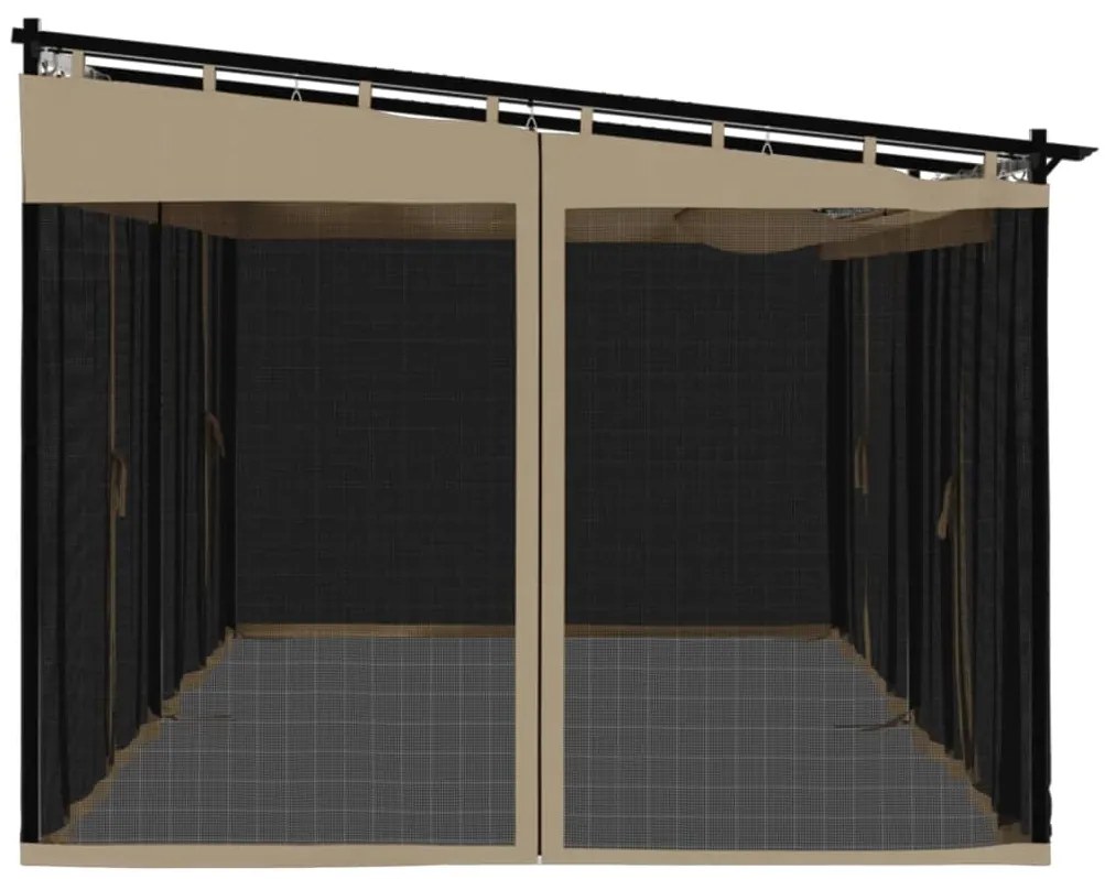 Gazebo com paredes de malha 6x3 m aço cinzento-acastanhado