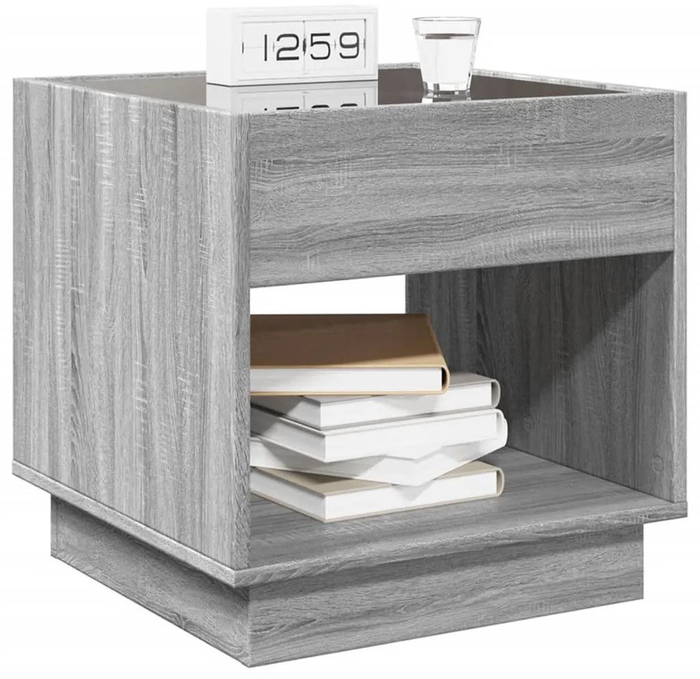 Mesa de cabeceira c/ LED Infinity 50x50x50 cm cinzento sonoma