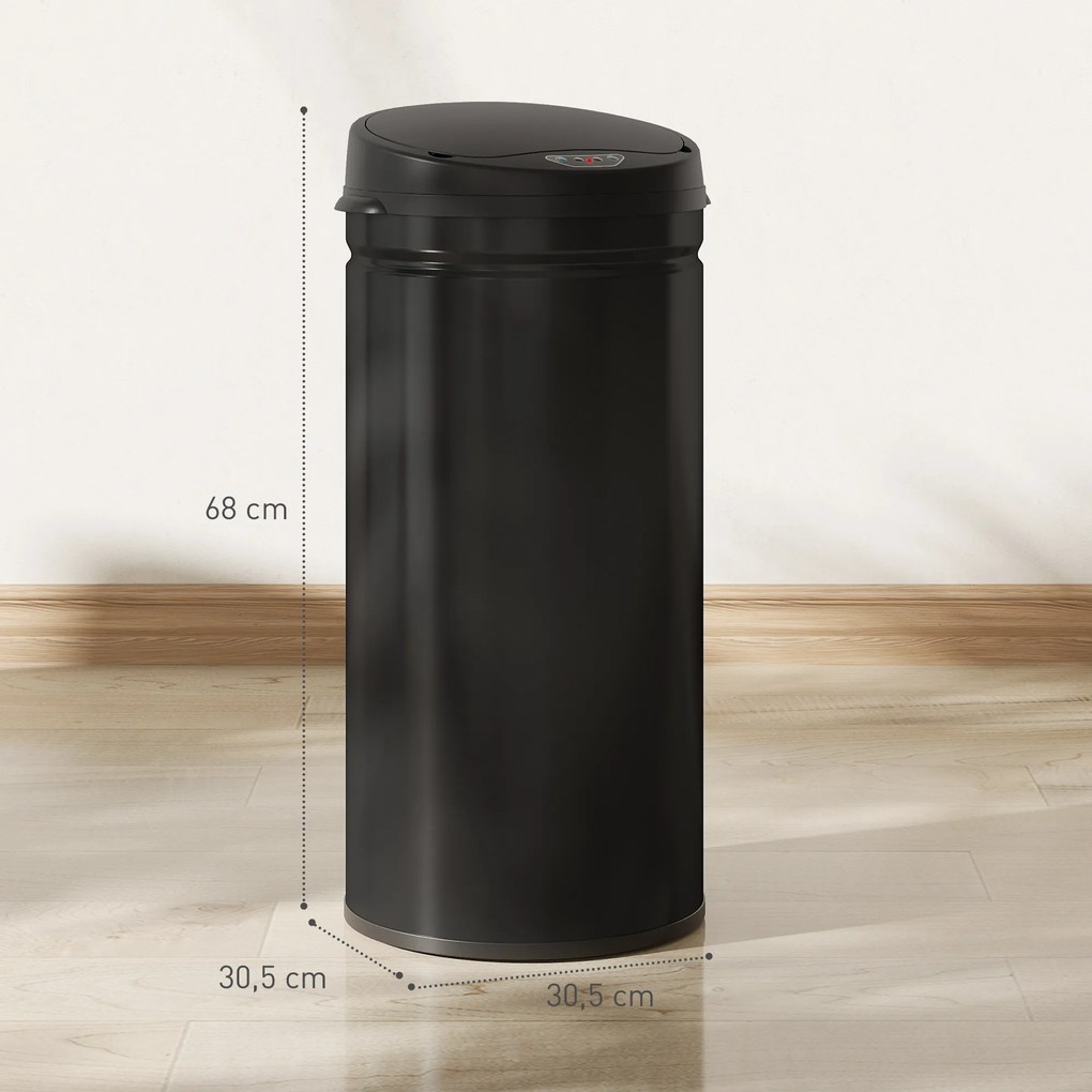Caixote do lixo automático para cozinha de 42 L em aço inoxidável, com tampa de fecho suave, 30,5 x 30,5 x 68 cm, preto