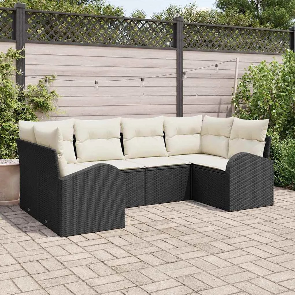 vidaXL Conjunto de Sofá de Jardim 6 pcs Preto Rattan de Polipropileno
