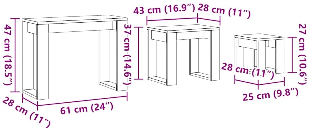 Mesas de encastrar 3 pcs derivados de madeira madeira velha