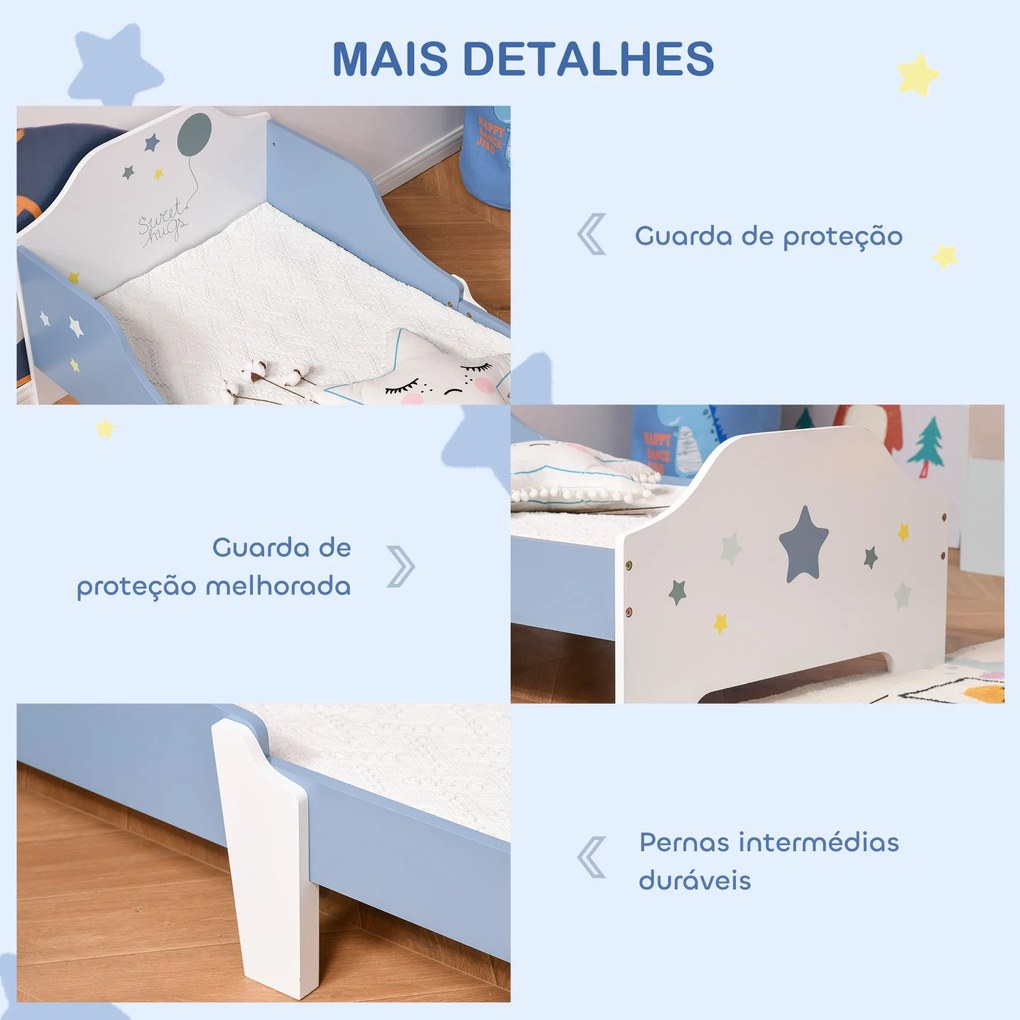 Cama Infantil "Estrelinha" – 143x74x59 cm – Azul e Branco