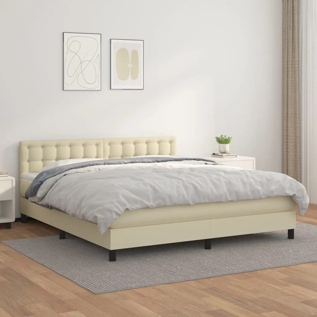 vidaXL Cama com molas/colchão 160x200 cm couro artificial cor creme