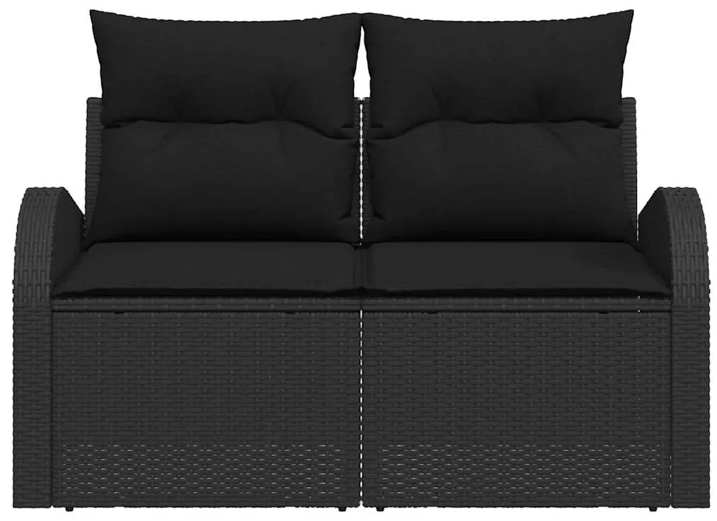 Sofá de Jardim 2 Lugares com Almofadas Preto Rattan Sintético