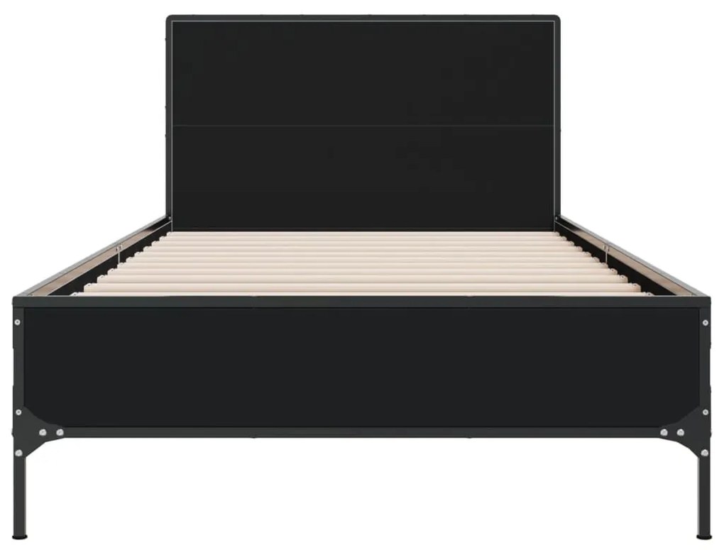 Estrutura de cama 75x190 cm derivados de madeira e metal preto