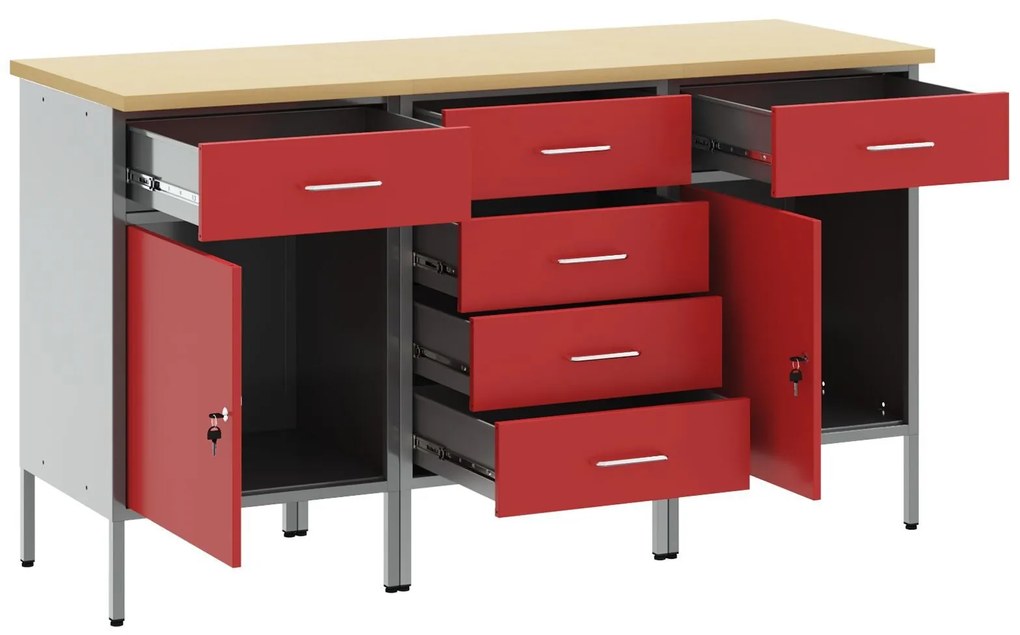 Conjunto de Armários de Trabalho 3 Peças vidaXL Vermelho e Cinza em Ma