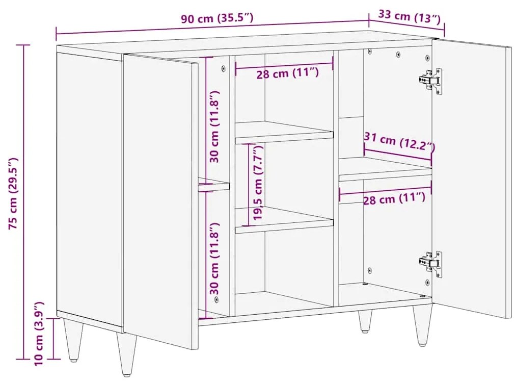 Sideboard 90x33x75 cm em Madeira Maciça de Manga