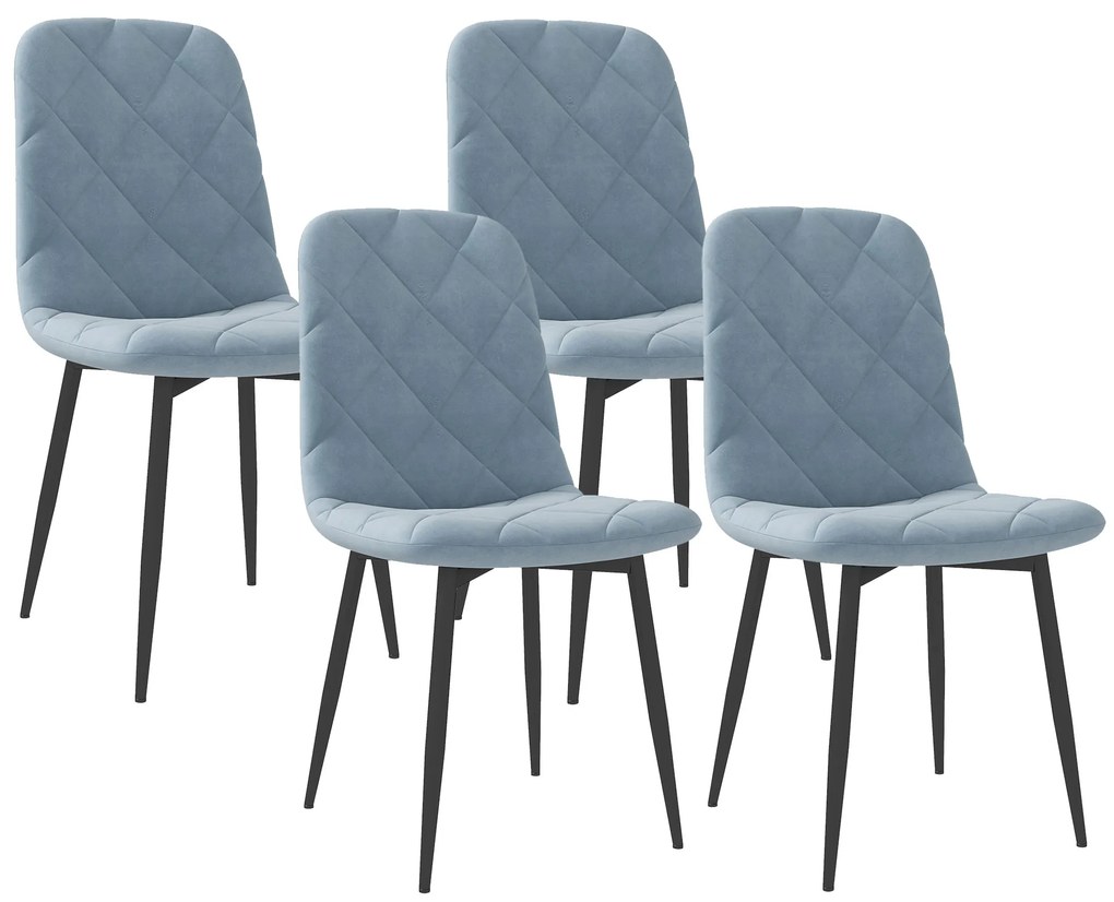 HOMCOM Conjunto de 4 Cadeiras de Jantar Modernas Cadeiras de Cozinha Estofadas em Veludo com Pés de Aço 45x54x87 cm Azul Claro