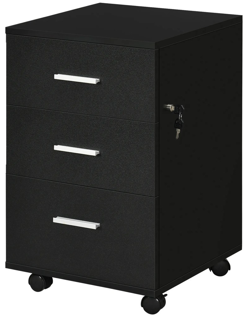 Bloco de Gavetas para Escritório Móvel de Arquivos com 3 Gavetas e Fechadura para Secretária Casa 40x40x61,5 cm Preto