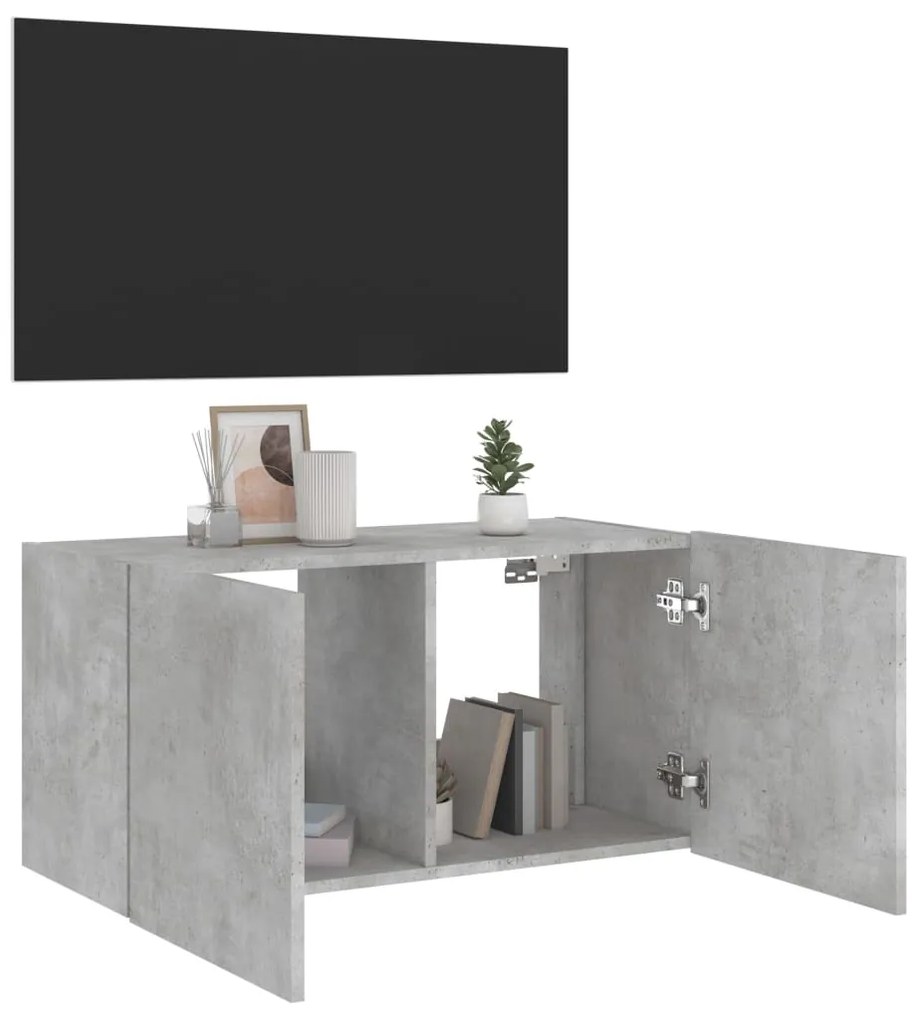 Móvel de parede p/ TV c/ luzes LED 80x35x41 cm cinza cimento