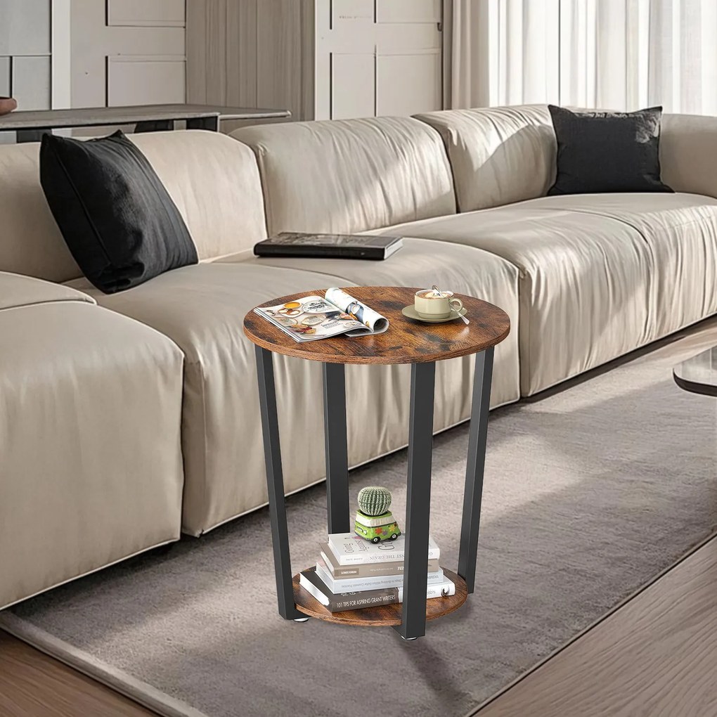 Mesa lateral para sala de estar 50 x 57 cm (Ø x A), mesa pequena redonda castanho-preto