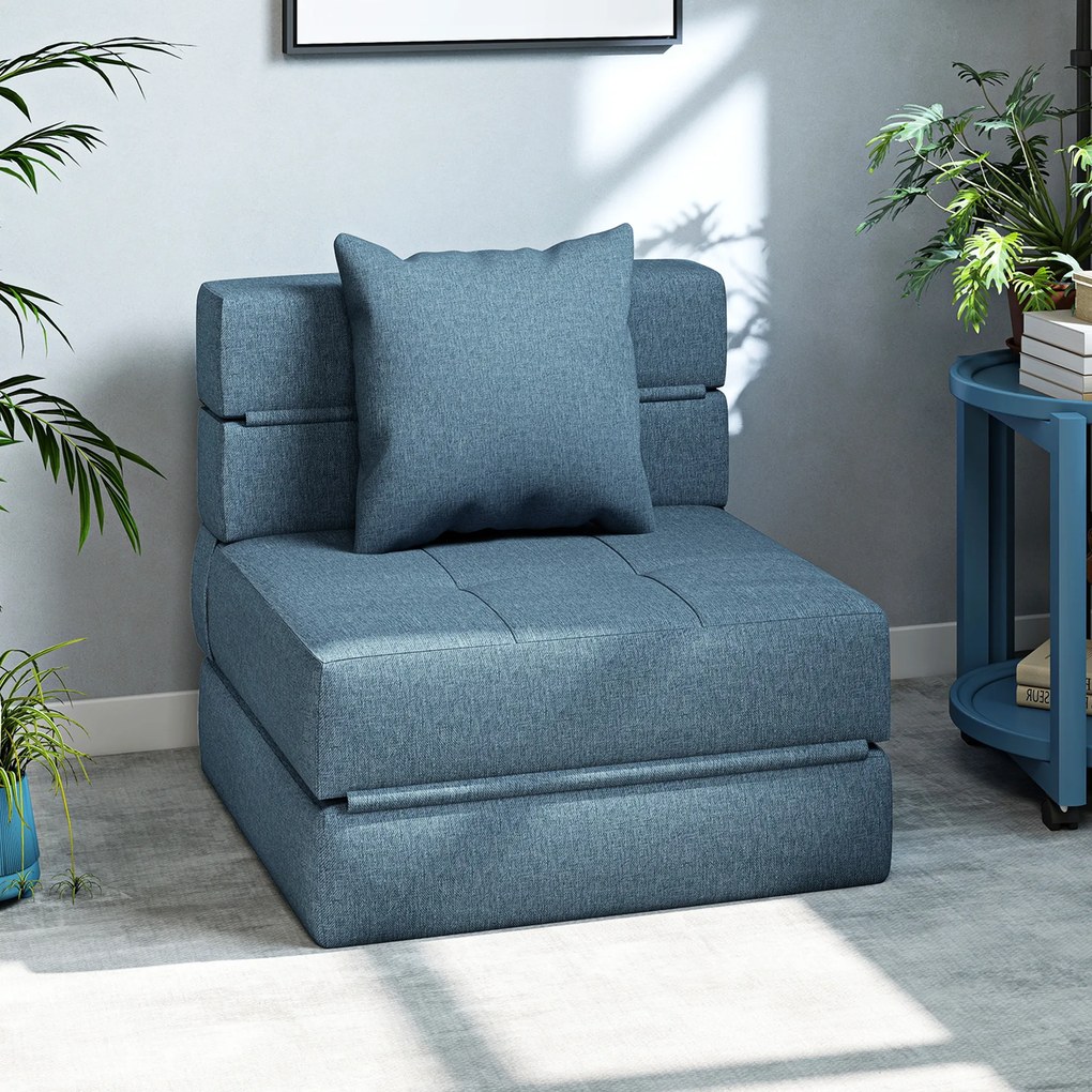 Poltrona-sofá-cama convertível de 1 lugar com 1 almofada com capa removível, tecido azul escuroR