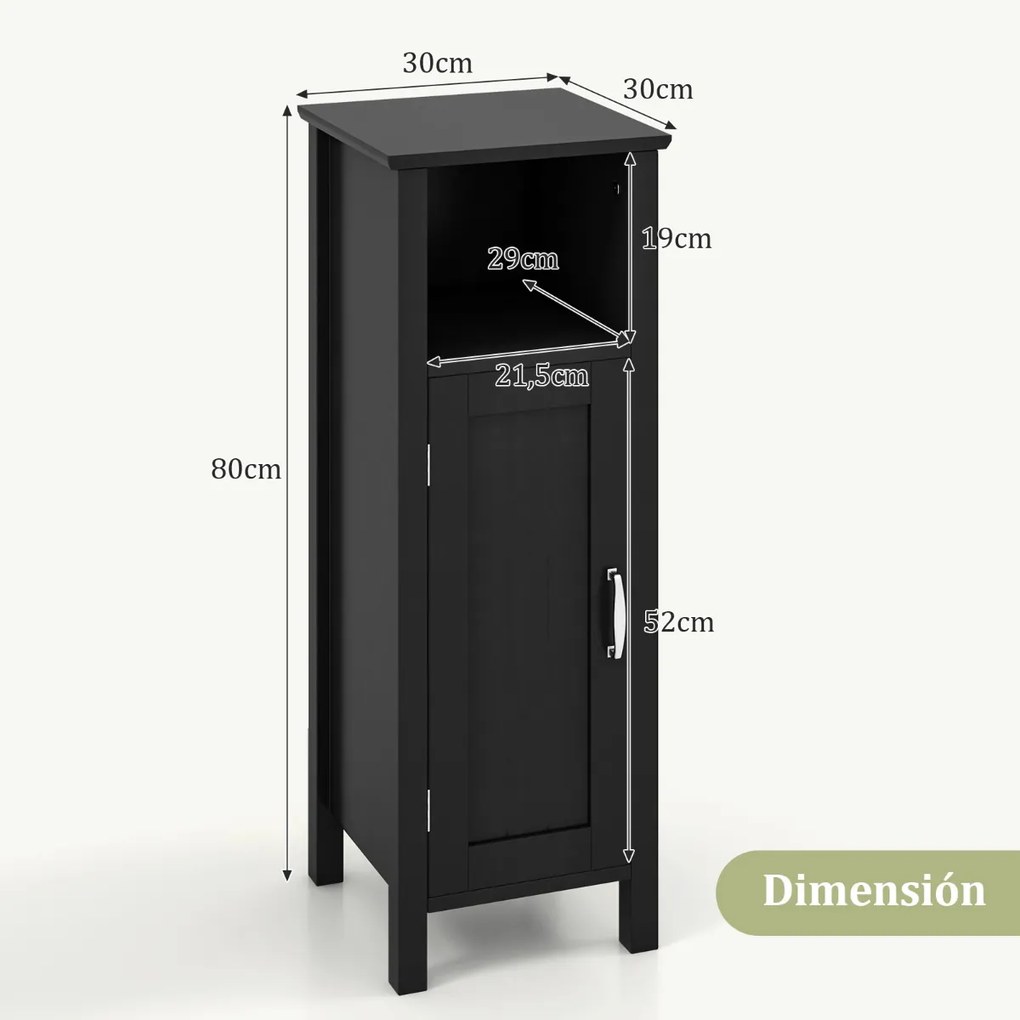 Armário para casa de banho com 3 prateleiras e porta  30 x 30 x 80 cm Preto