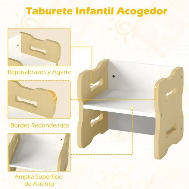 Conjunto de mesa e cadeira para crianças Conjunto de 3 peças para crianças pequenas com 2 bancos e mesa de atividades Natural