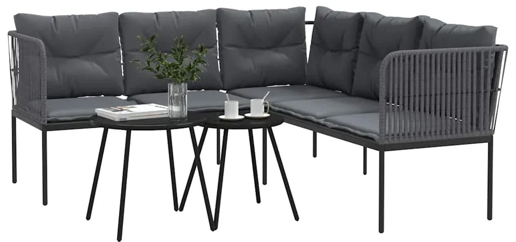Conjunto de sofás de jardim c/ almofadões aço/textilene preto