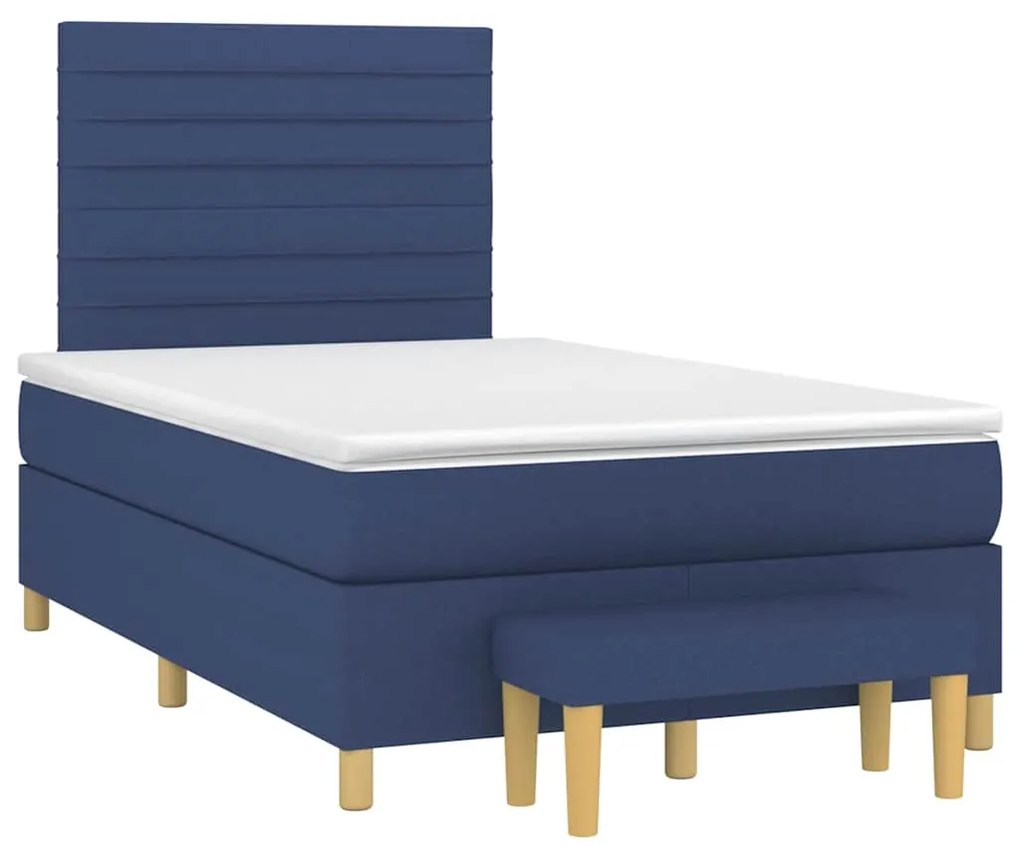 Cama boxspring com colchão 120x190 cm tecido azul
