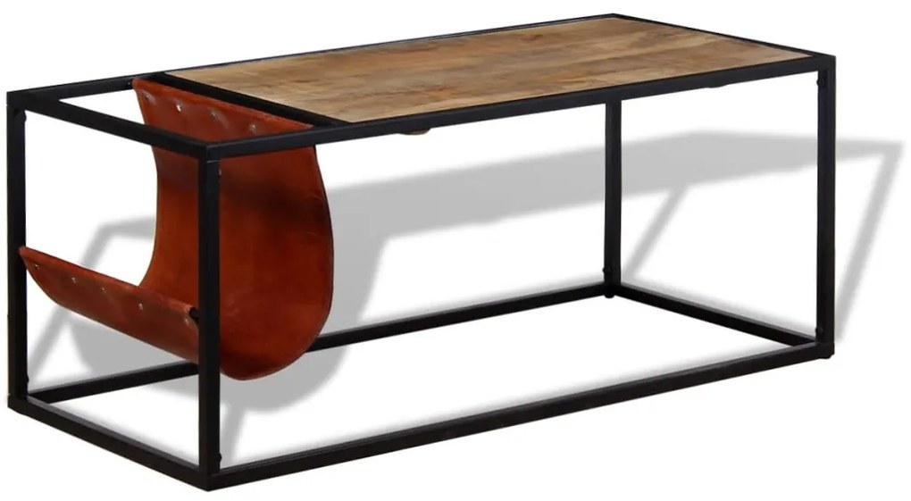 Mesa de centro c/ suporte de revistas pele genuína 110x50x45 cm