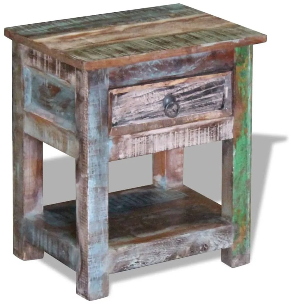 Mesa de apoio c/ 1 gaveta madeira reciclada sólida 43x33x51 cm