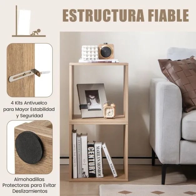 Conjunto de 2 organizadores de arrumação em cubo Organizador de arrumação em cubo empilhável para sala de estar 38 x 33 x 38 cm Naturalcm Natural