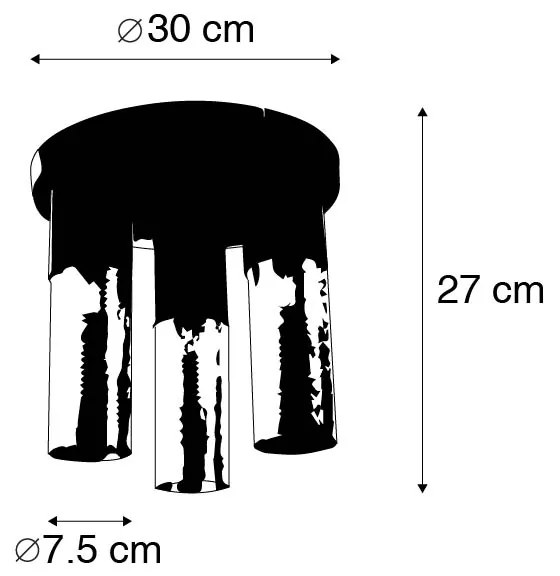 Candeeiro de teto industrial preto com dourado redondo 3 luzes - Raspi