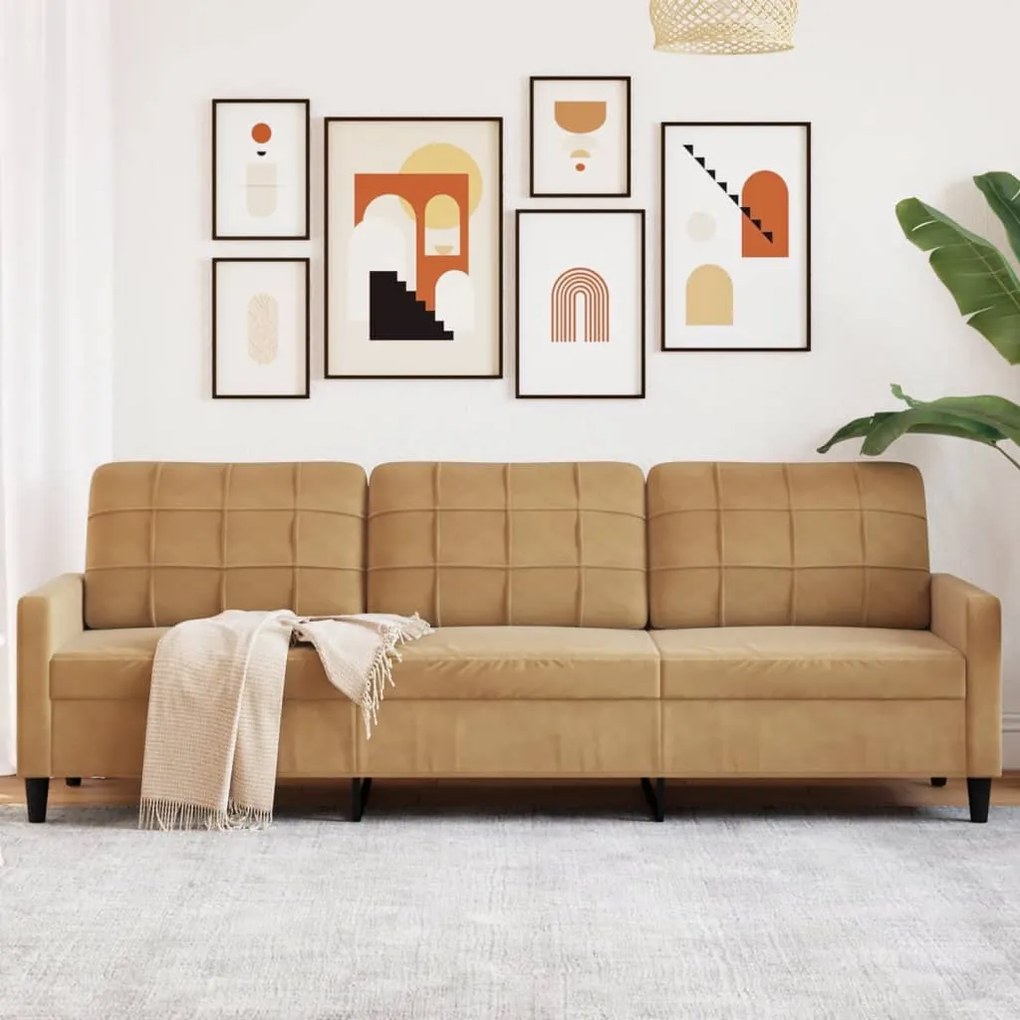 vidaXL Sofá de 3 lugares 210 cm veludo castanho