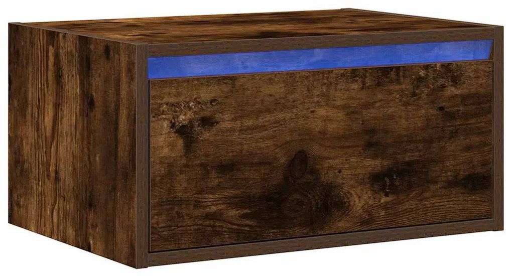 Mesa de cabeceira de parede com luzes LED carvalho fumado