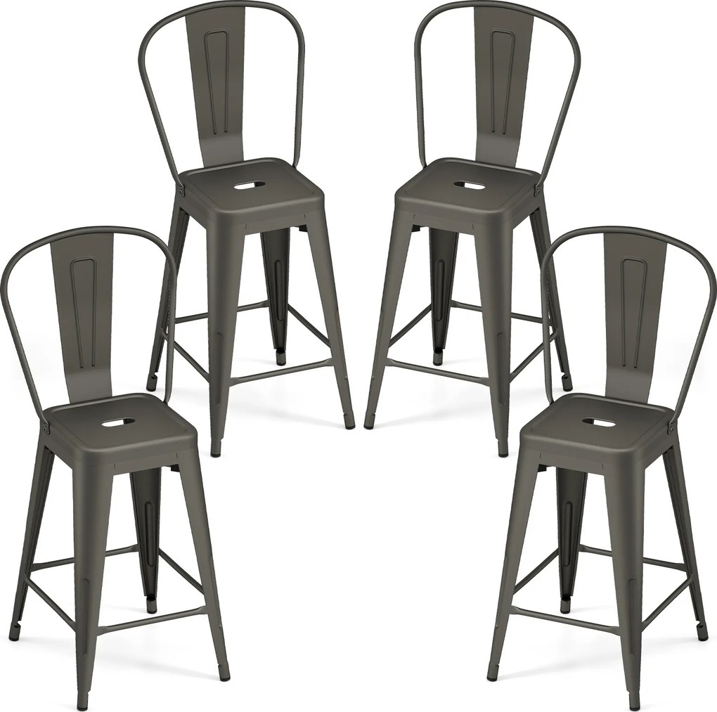 Conjunto de 4 Bancos de Bar, 44,5 x 45,5 x 103 cm, Empilháveis, Cinzento