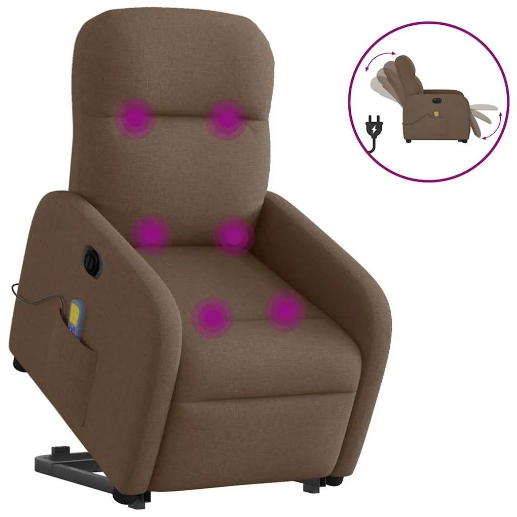 vidaXL Poltrona elétrica elevatória massagens tecido castanho