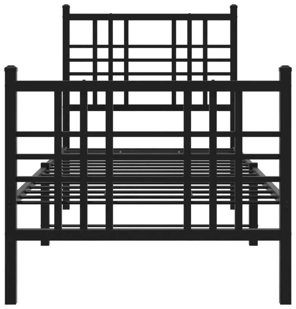 Estrutura de cama com cabeceira e pés 75x190 cm metal preto