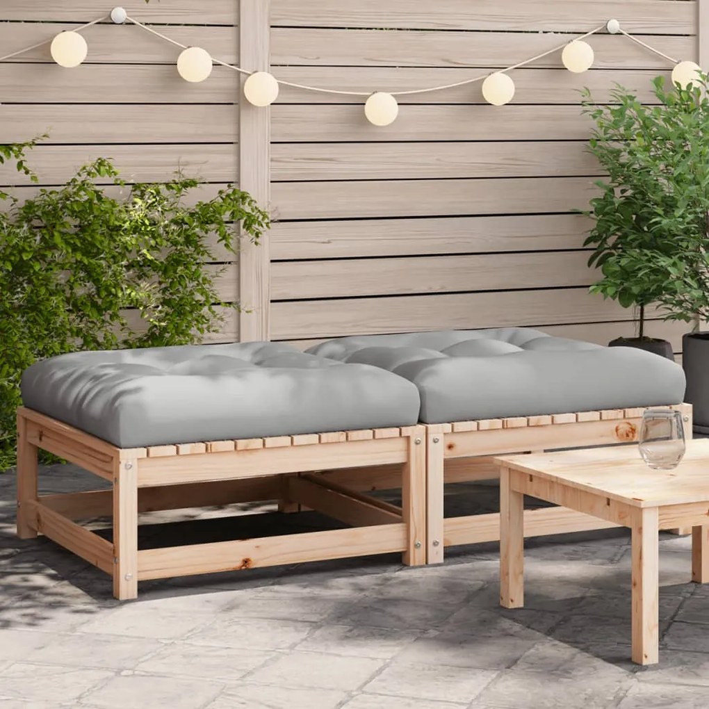 vidaXL Apoio de pés p/ jardim c/ almofadões 2 pcs pinho maciço