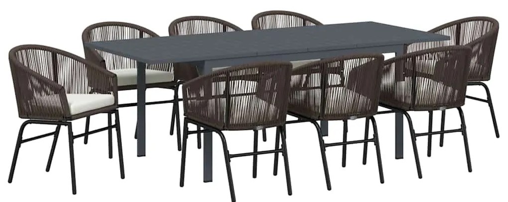 Conjunto de Jantar para Jardim Manual 9 pcs Castanho Largo